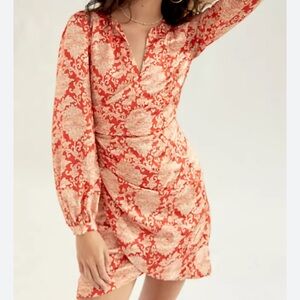 Anthropologie Red and Cream Long Sleeve Dress